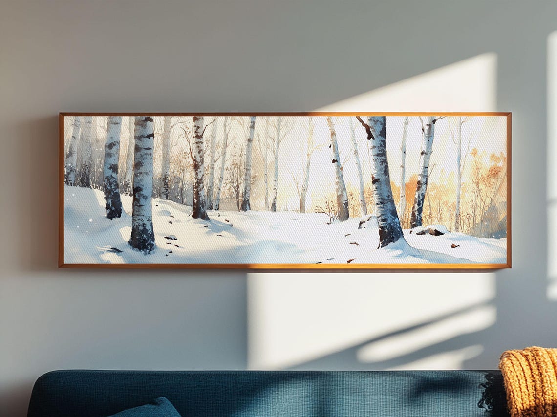 Snowy Birch Forest Winter Golden Light Panoramic Landscape Poster - Image 4