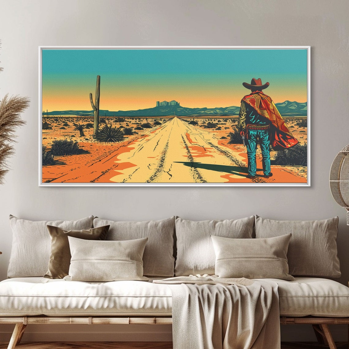 Retro Cowboy Desert Road Sunset Saguaro Cactus Western Pop Art Poster - Image 3