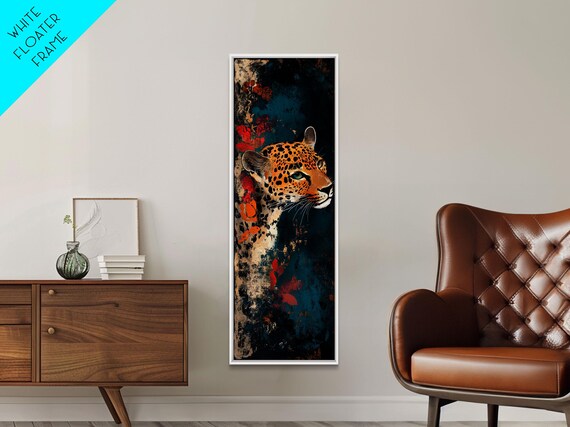 Leopard Portrait Dark Moody Red Accent Elegant Wildlife Art Poster