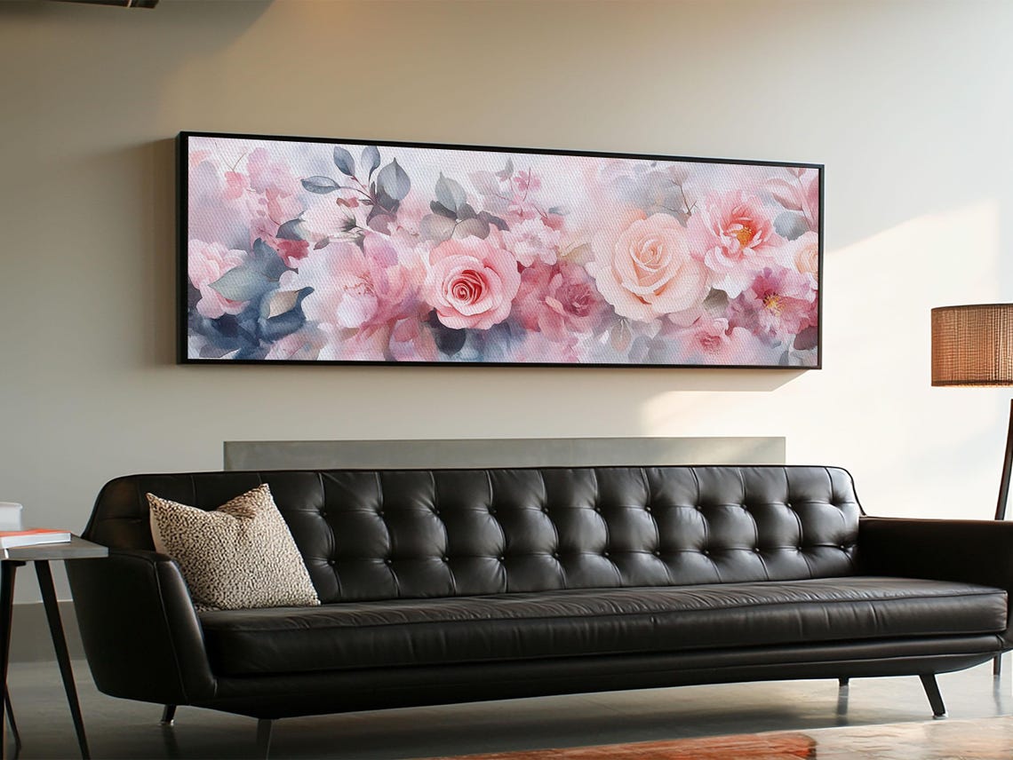 Blush Pink Roses Eucalyptus Garland Watercolor Botanical Wall Art - Image 4