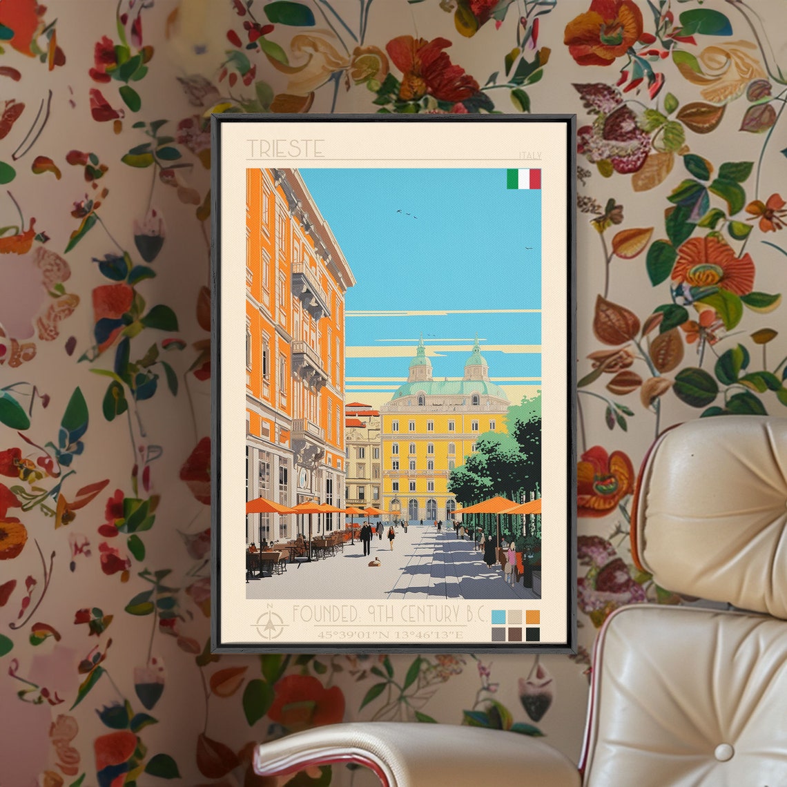 Trieste Italy Piazza Cathedral Sunny Square Cafe View Travel Poster - Image 3