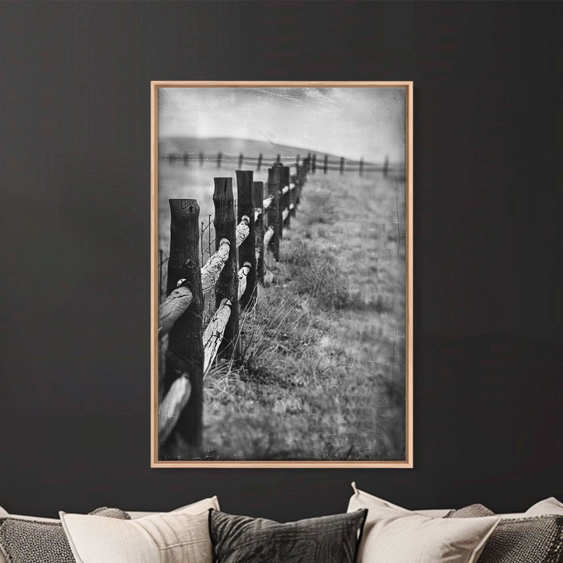 Old Wooden Fence In Black And White Vintage Farmhouse Field Poster - Image 4