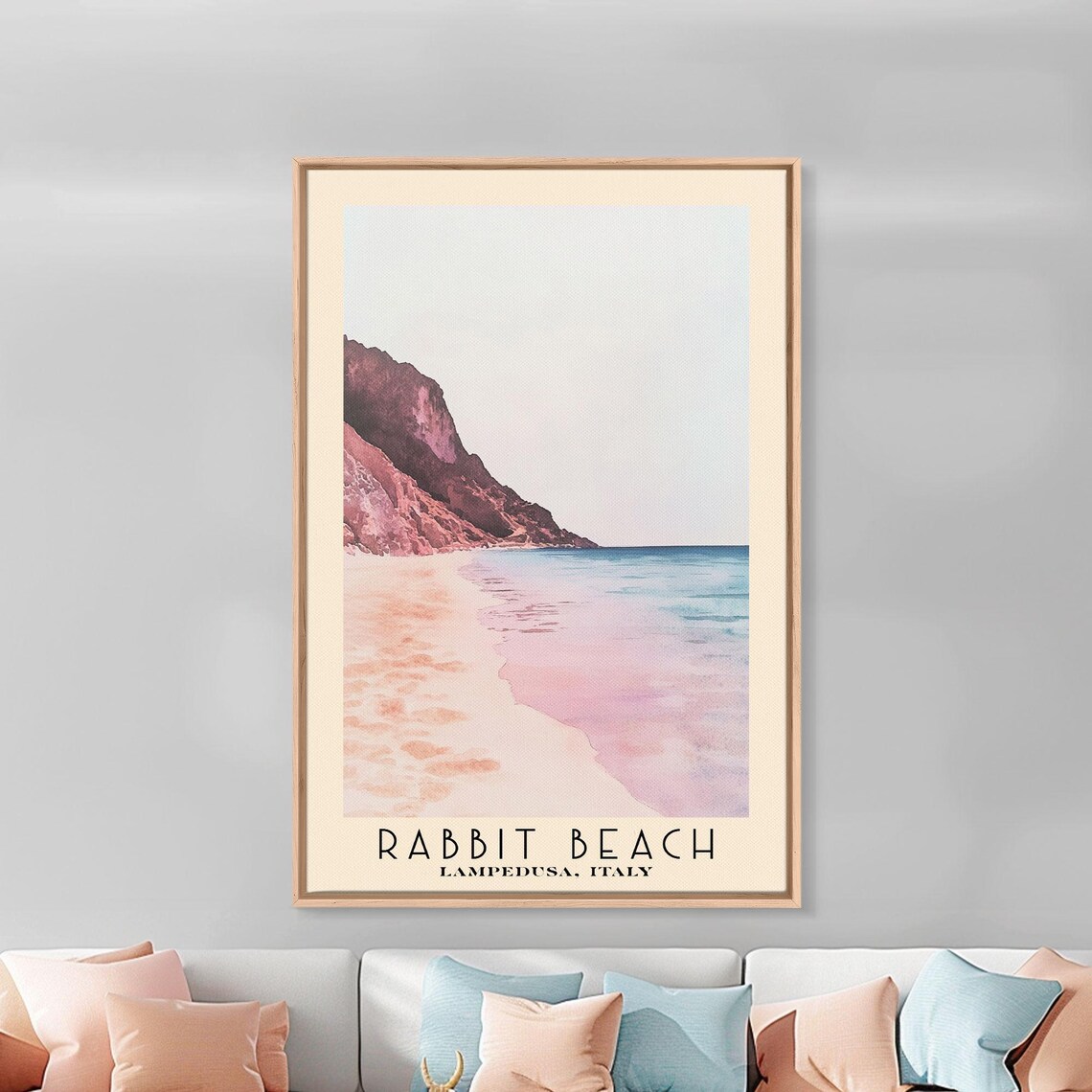 Rabbit Beach Lampedusa Italy Pink Cliffs Shoreline Watercolor Travel Poster - Image 3