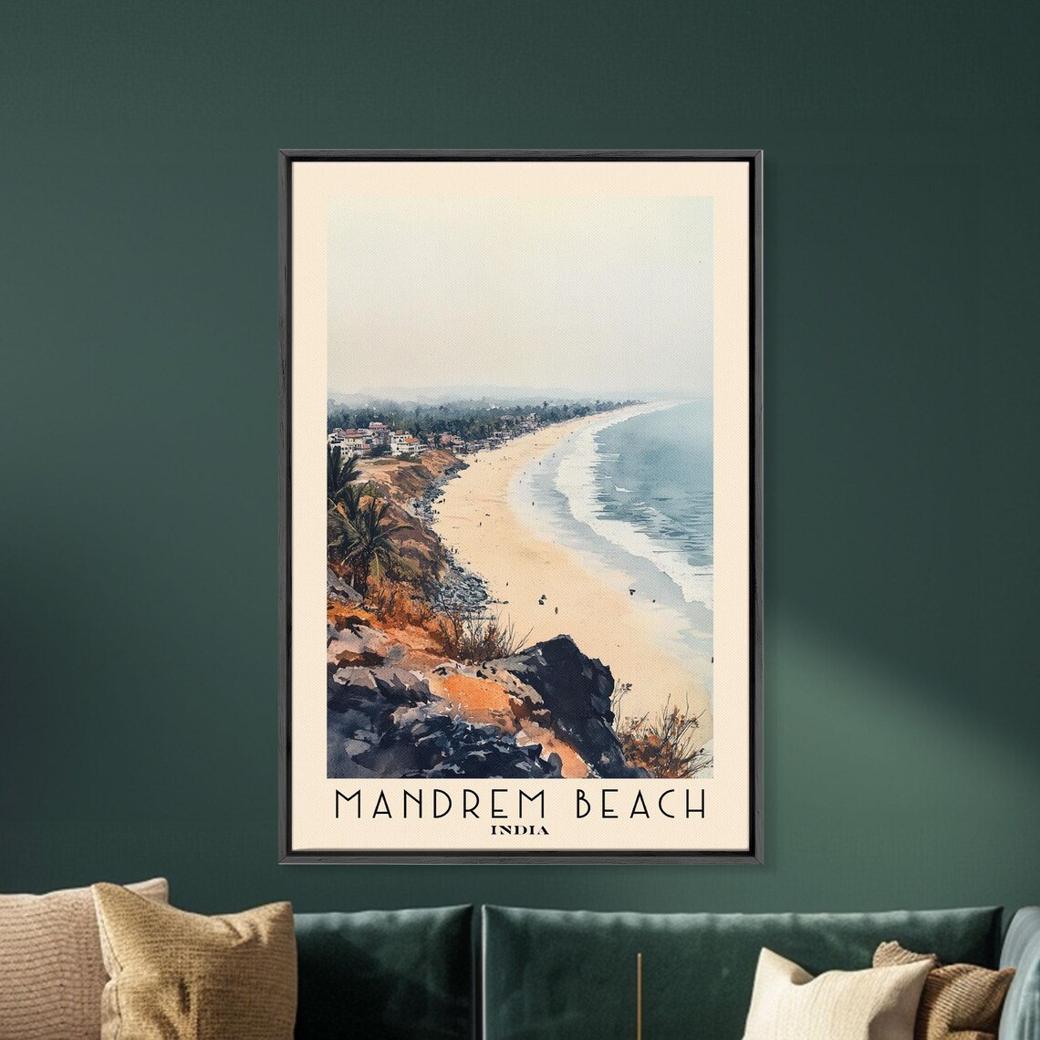 Mandrem Beach India Cliff View Long Sandy Beach Watercolor Travel Poster - Image 6