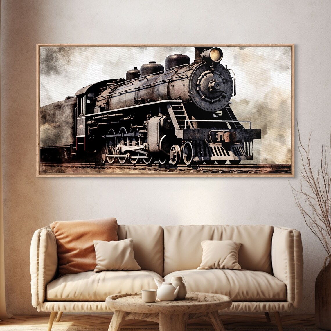 Black Steam Train Retro Wall Art Print, Panoramic - Image 3