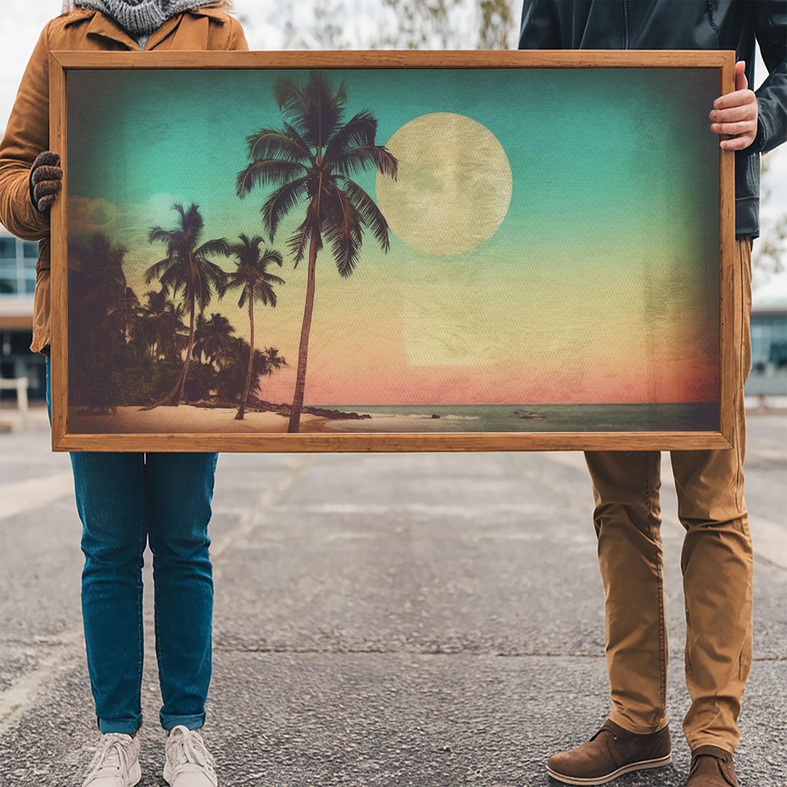 Sunset Over Beach Wall Decor Tropical Wall Art Palm Trees Art Panoramic Wall Decor Print Wall Art Framed Art - Image 3