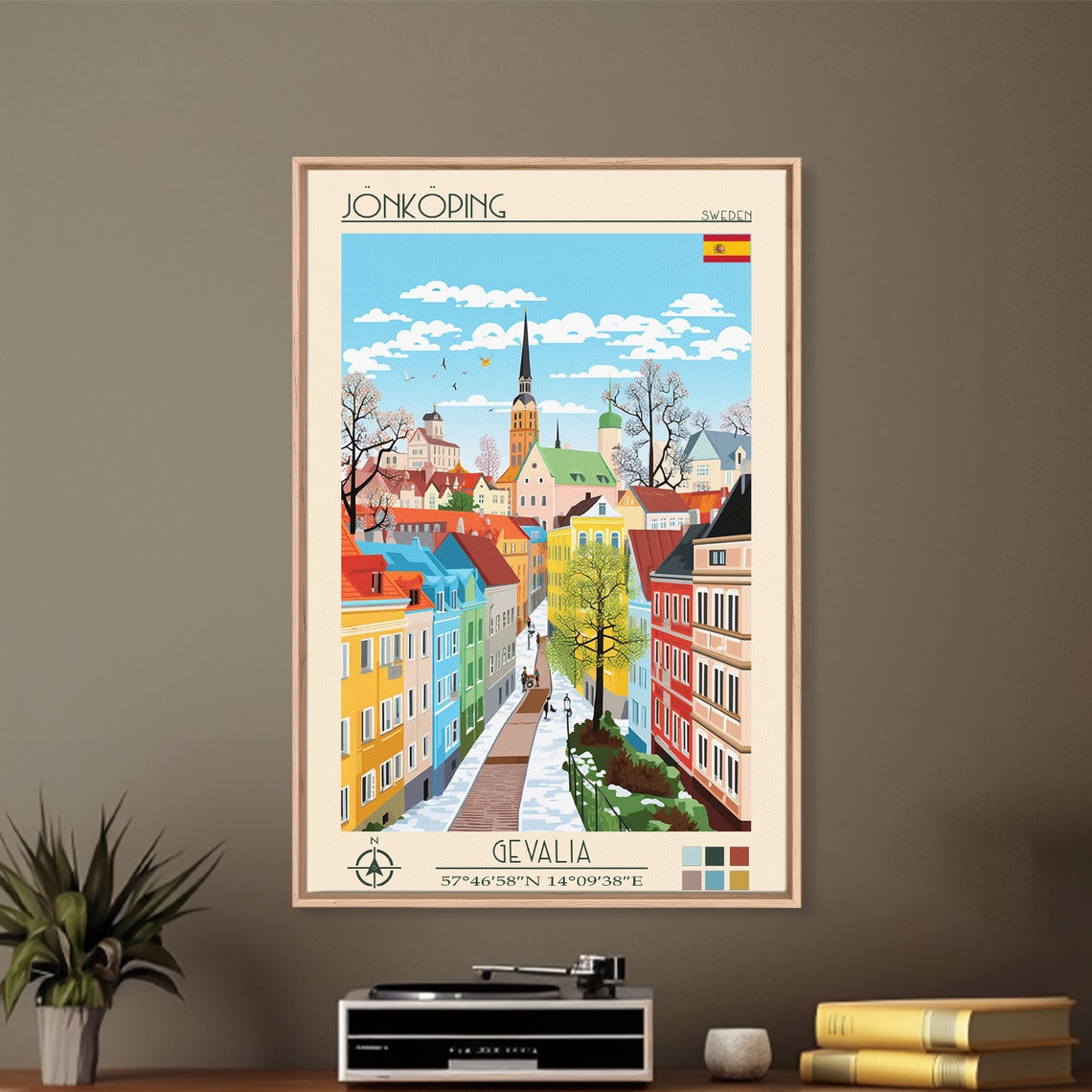 Jonkoping Sweden Snowy Winter Old Town Street Church Spire Poster - Image 5