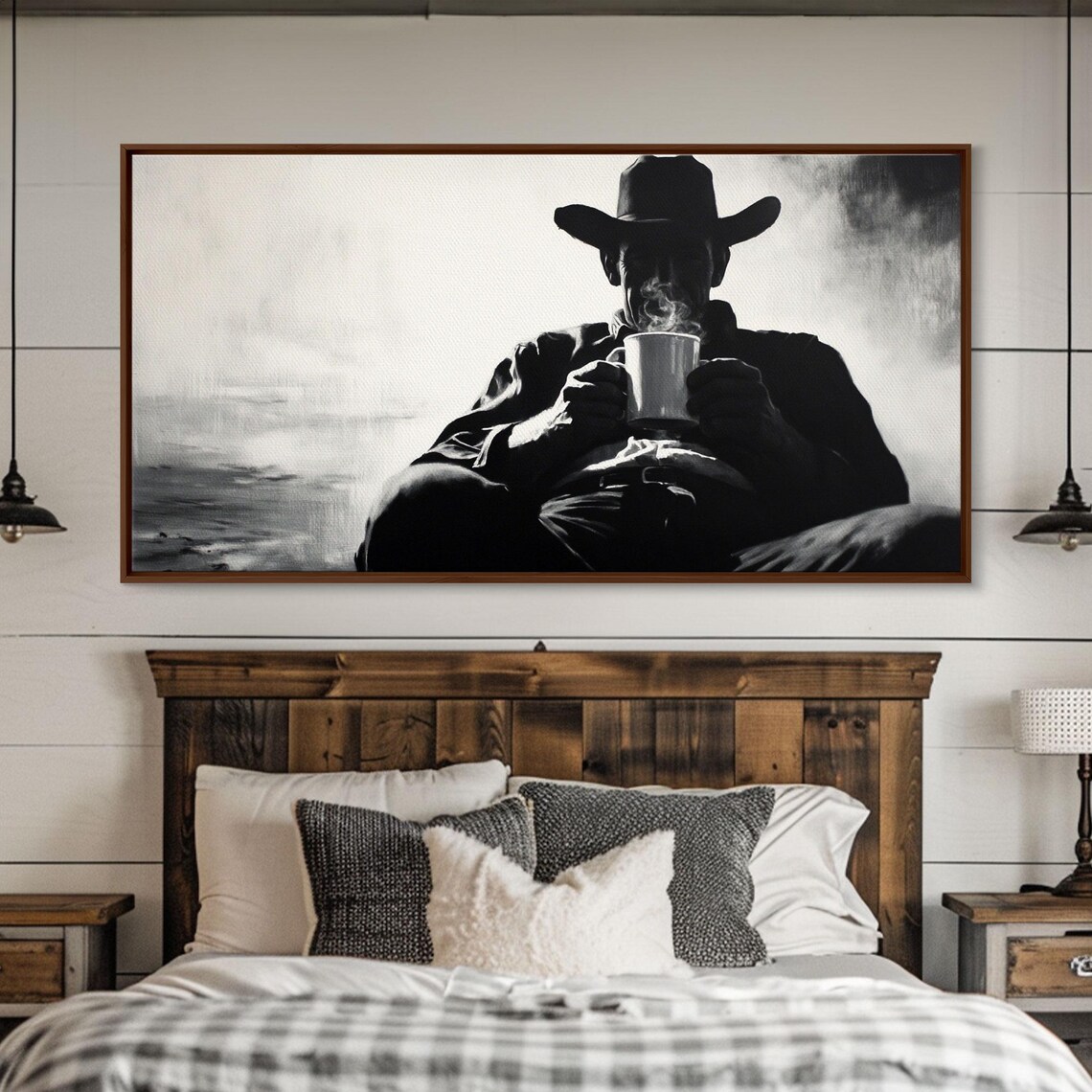 Cowboy Drinking Coffee, Rustic Autumn Poster Print - Image 4