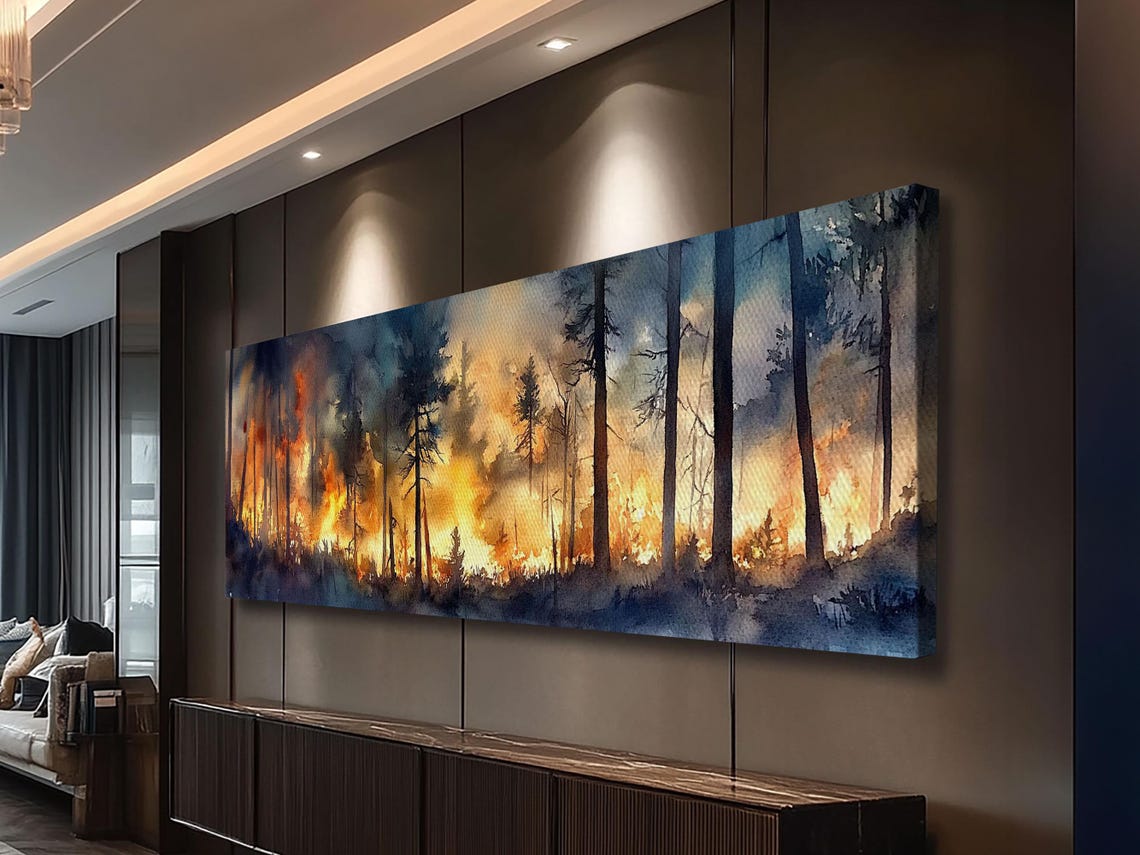 Forest Fire Burning Between Dark Pines Moody Watercolor Poster - Image 4