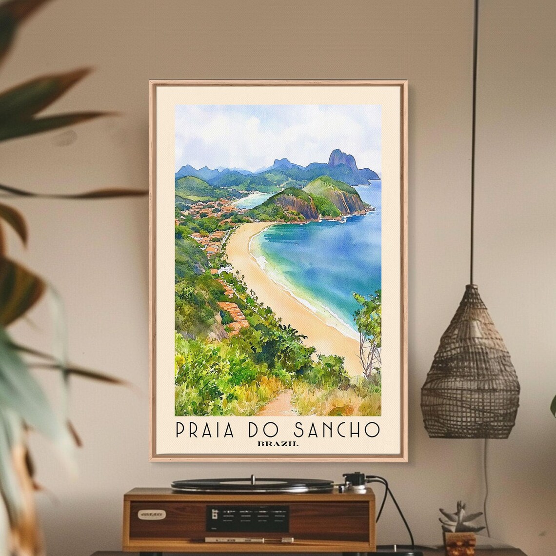 Praia do Sancho Brazil Lush Jungle Cove Turquoise Bay Watercolor Poster - Image 2