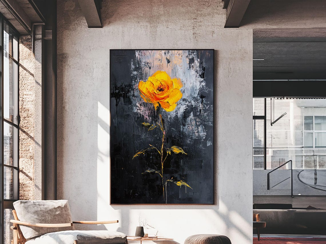 Yellow Rose On Dark Background Bold Abstract Floral Modern Art Poster - Image 6