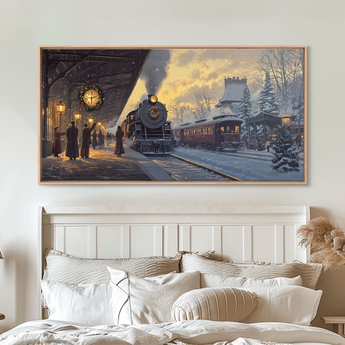 Vintage Christmas Train Station Snowy Steam Locomotive Night Poster - Image 5