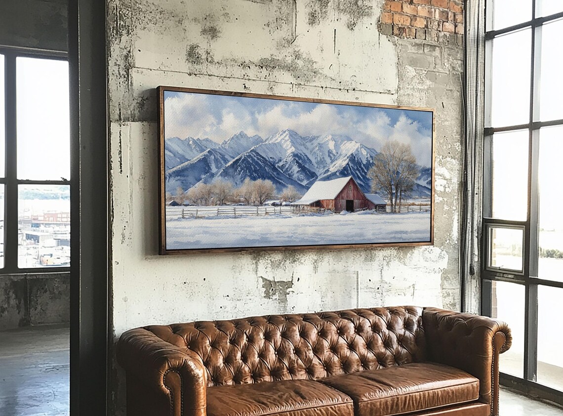 Winter Cabin Oil Painting Print Rustic Farmhouse Decor Modern Farmhouse Cabin Decor Rural America Oil Painting Print - Image 4