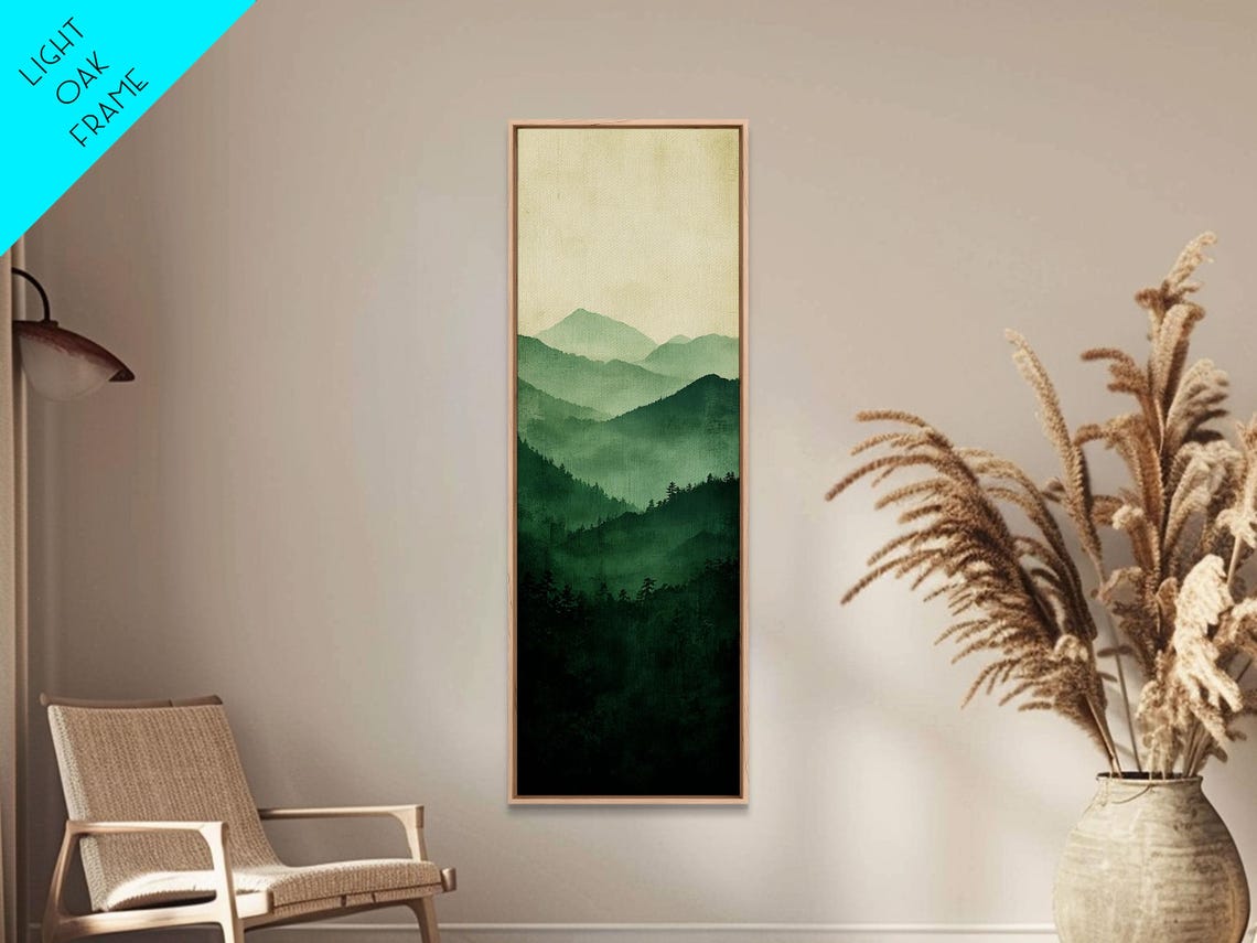 Misty Green Mountain Layers Watercolor Serene Forest Peaks Art Poster - Image 6