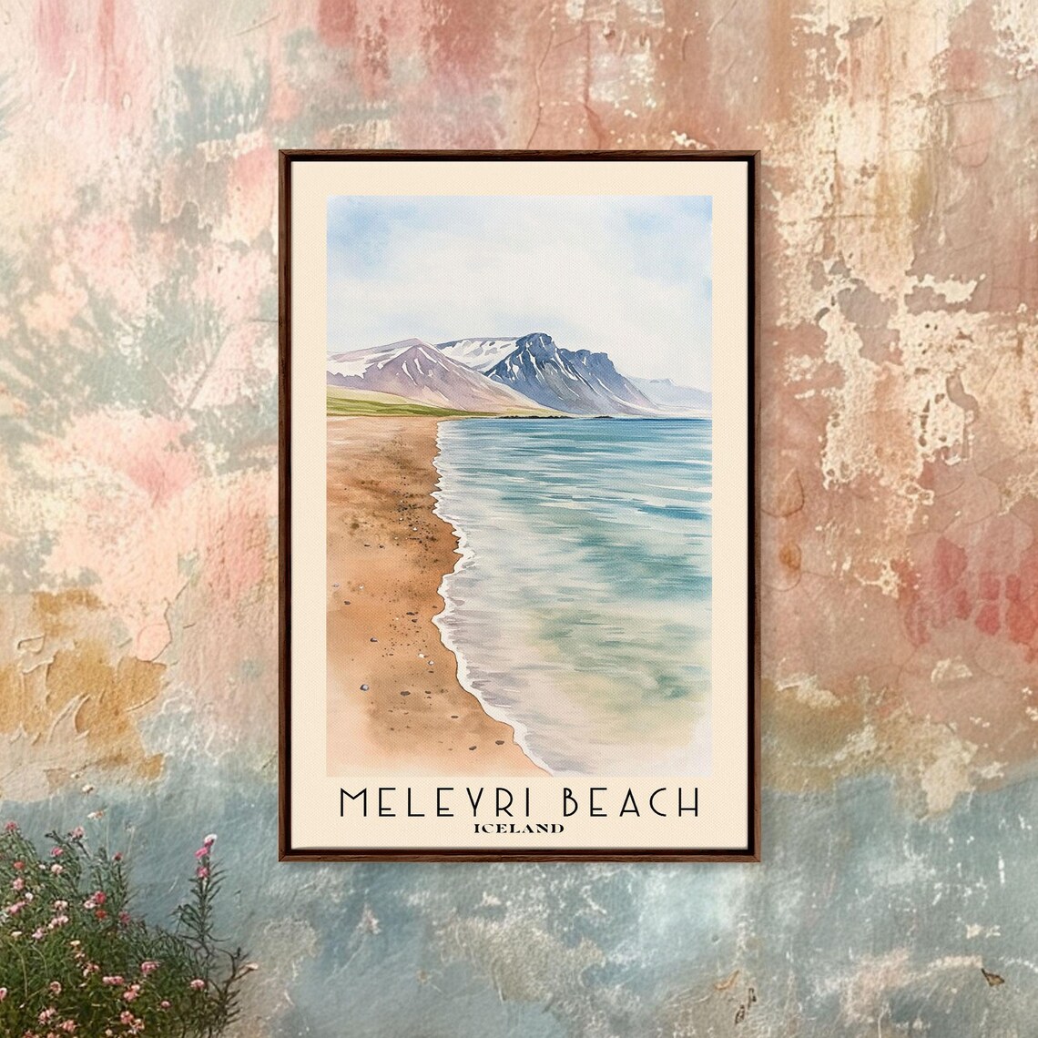 Meleyri Beach Iceland Watercolor Travel Poster