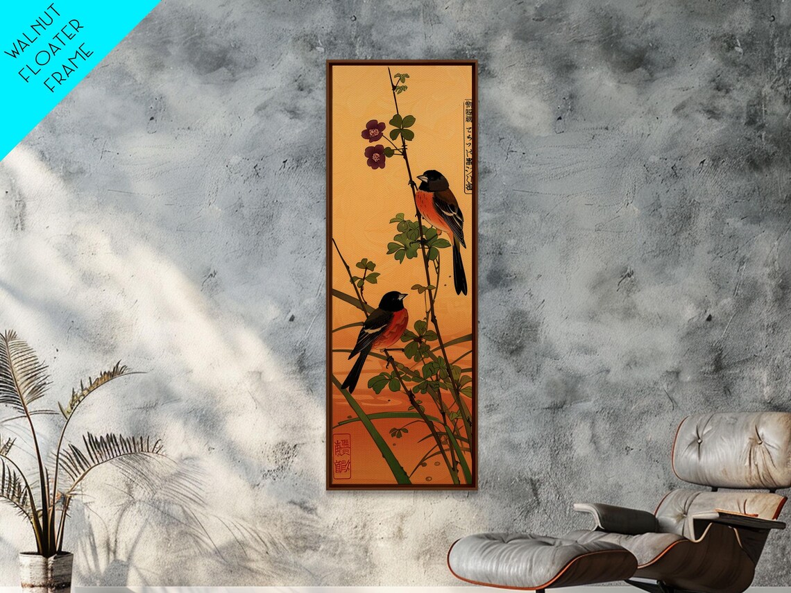 Japanese Bullfinch Birds Blossom Branch Ukiyo E Woodblock Art Poster - Image 6