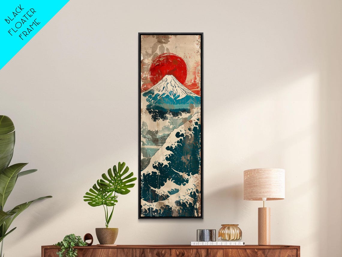 Retro Mount Fuji Under Giant Red Sun With Golden Waves Travel Poster - Image 6