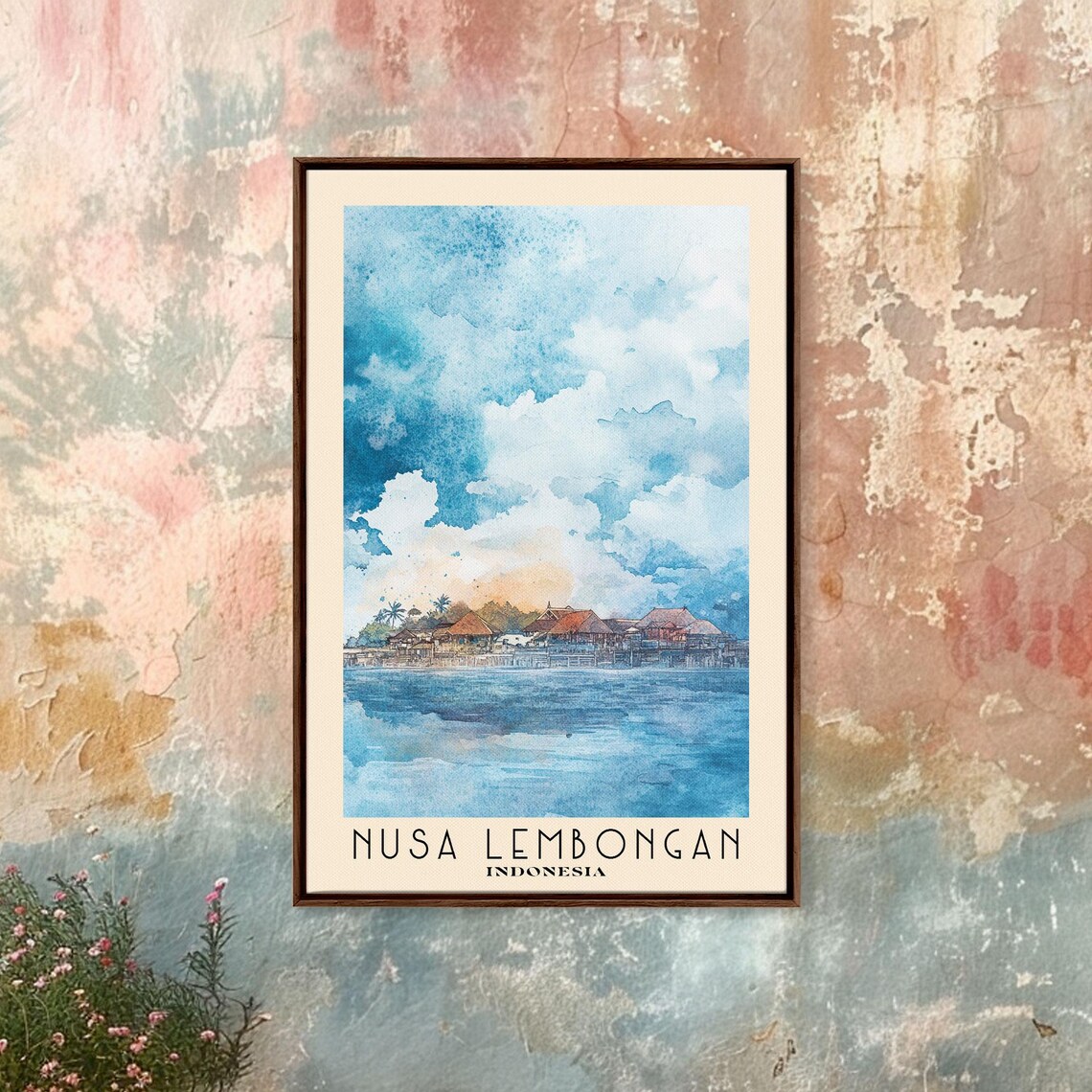 Nusa Lembongan Indonesia Waterfront Village Stilt Houses Calm Sea Travel Poster
