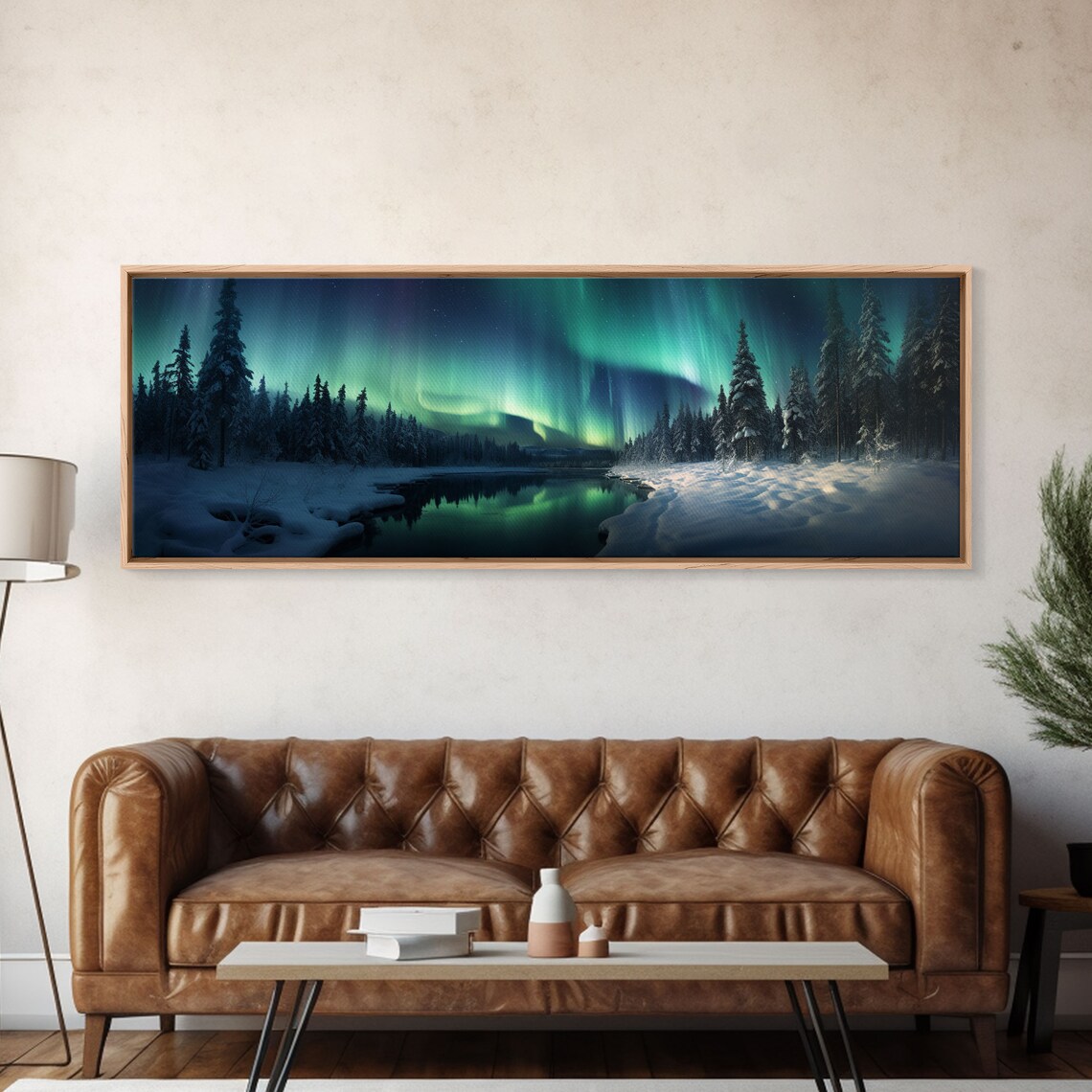 Northern Lights Forest Landscape, Aurora Borealis Art Print