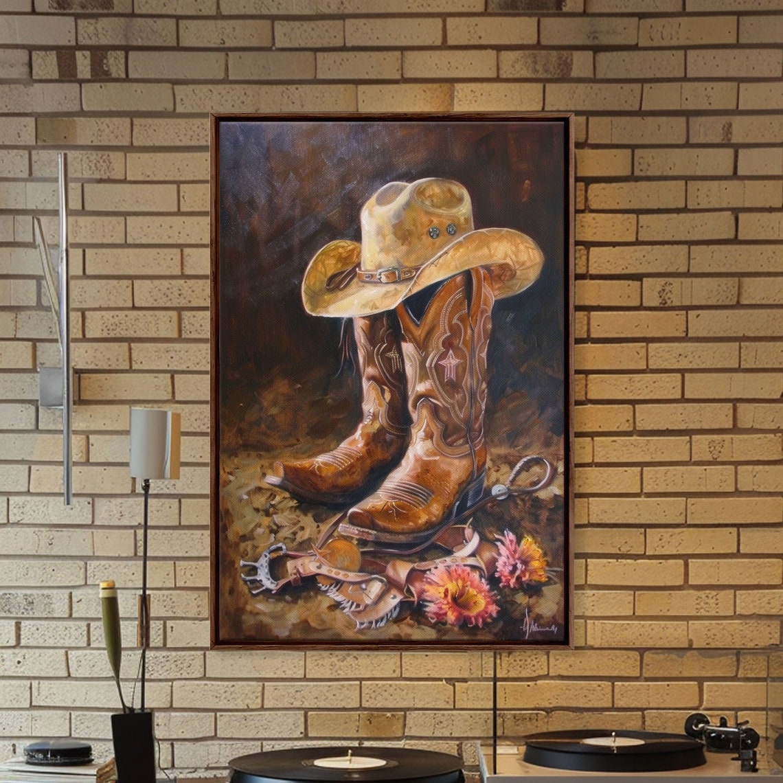 Classic Cowboy Hat And Boots Art Framed Print Rustic Bedroom Decor Cowboy Themed Wall Art For Home Western Artwork - Image 4