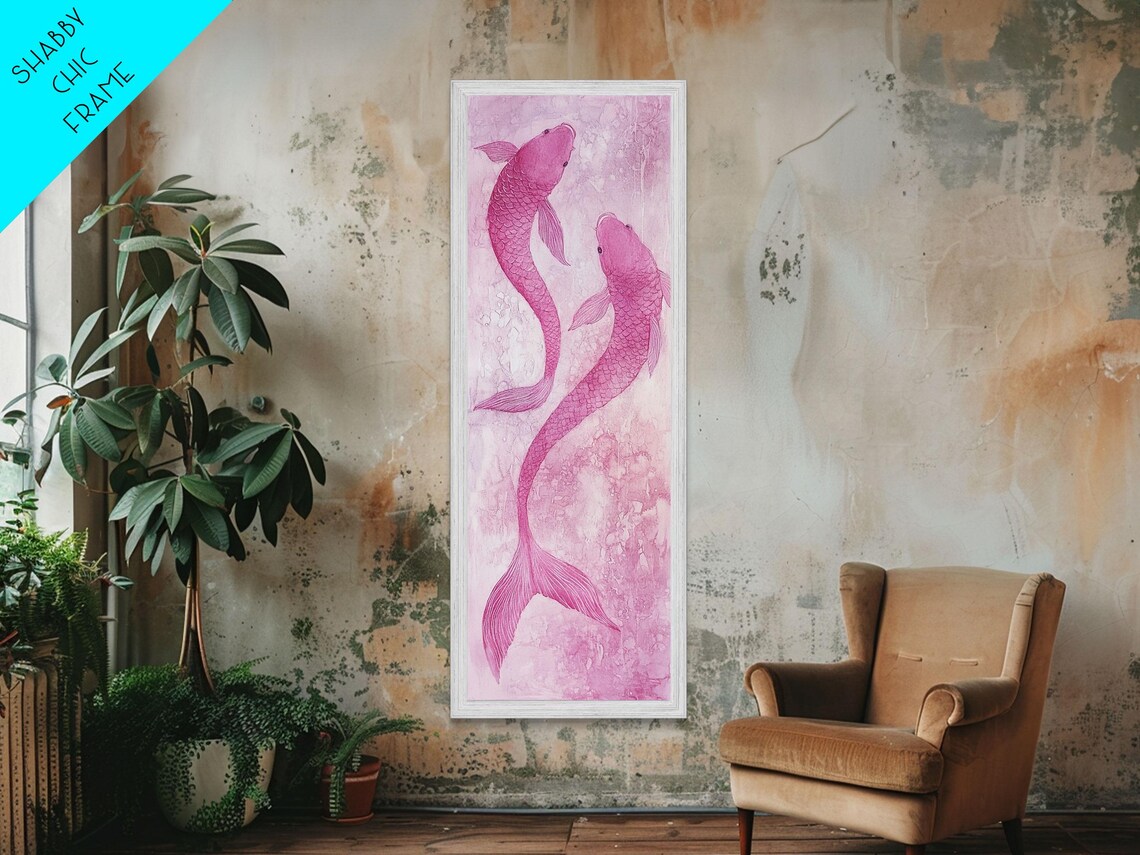 Pink Koi Fish Watercolor Pair Zen Calm Japanese Style Wall Art - Image 5