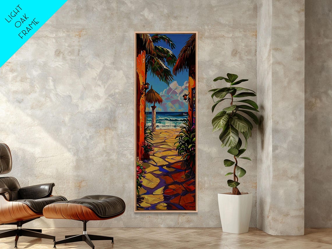 Tropical Beach Stone Pathway Palm Trees Palapa Umbrella Travel Poster - Image 4