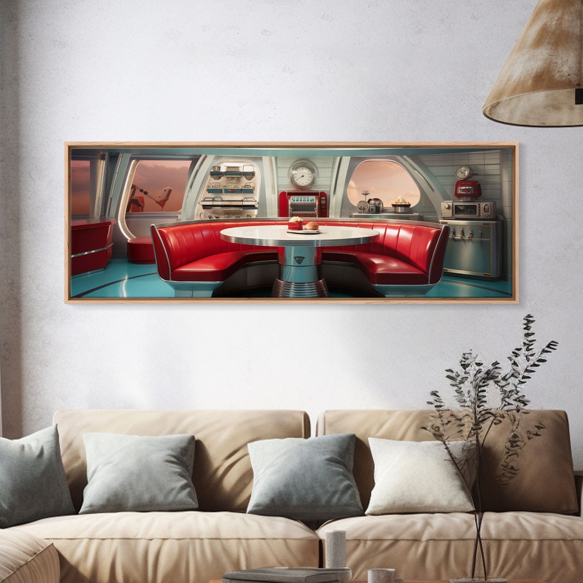1950s Retro Diner Booth Red Vinyl Futurist Interior Wall Art Poster - Image 4