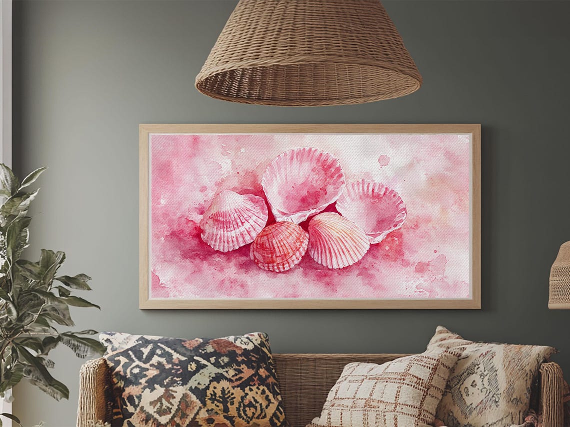 Pink Seashells Watercolor Painting Scallop Shells Coastal Beach Poster - Image 6