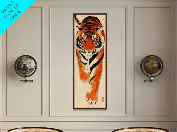 Framed Print Intense Tiger Painting Wild Animal Art Bold Orange Wall Decor Living Room Above Sofa Art Unique Gift Idea
