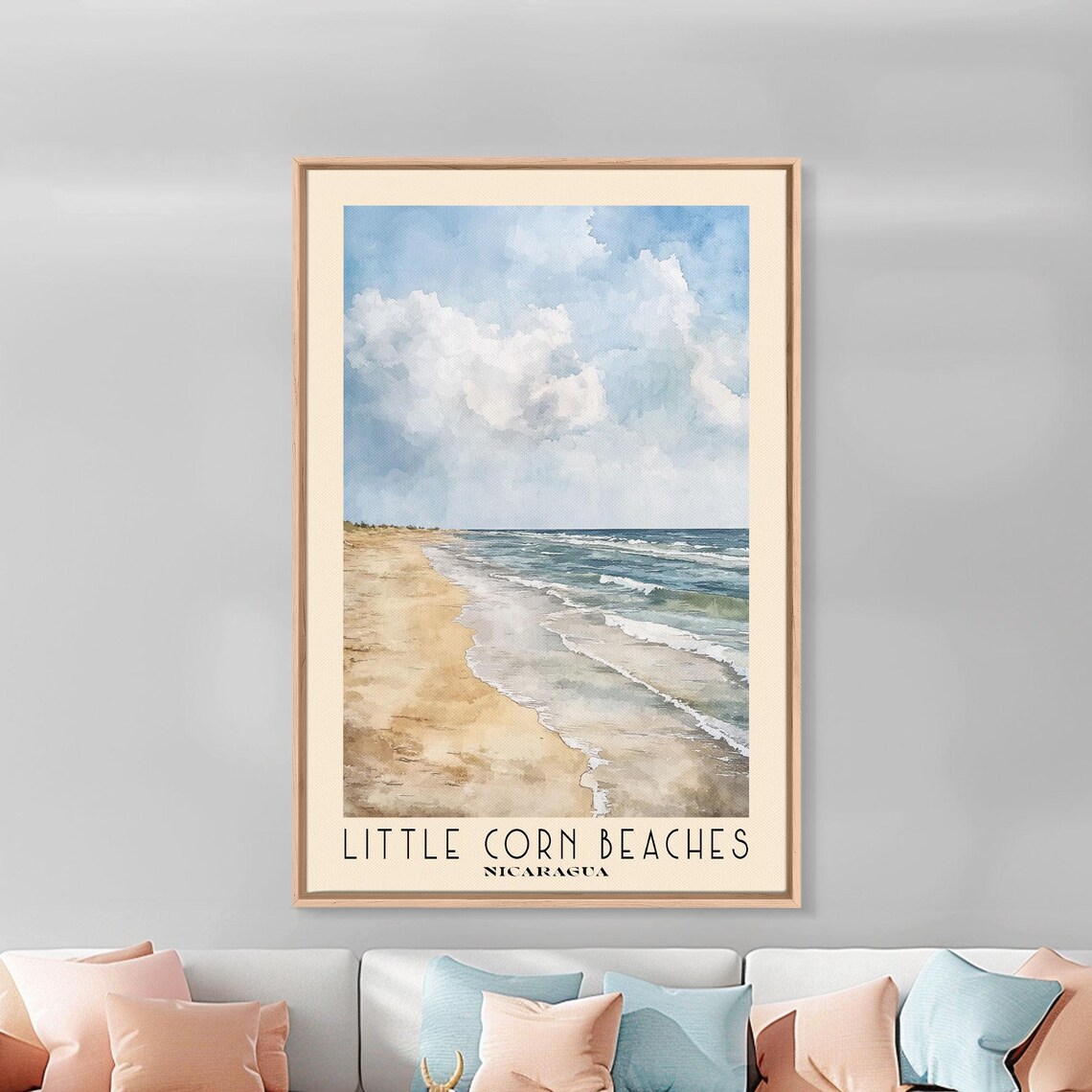 Little Corn Island Nicaragua Sandy Beach Gentle Waves Watercolor Poster - Image 3