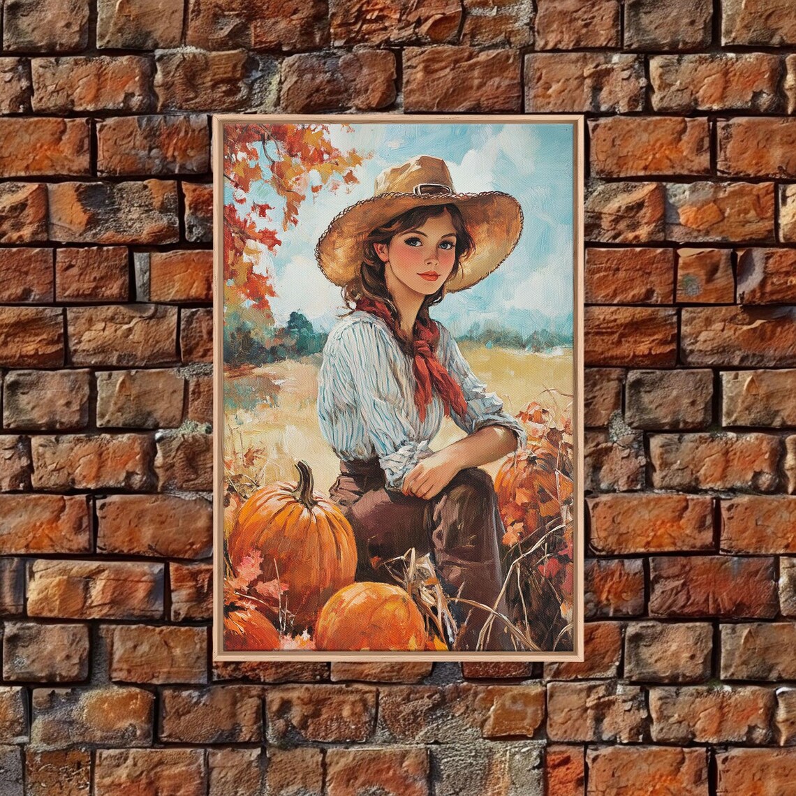 Country Girl With Pumpkins Fall Harvest Rustic Farmhouse Autumn Scene Poster - Image 5