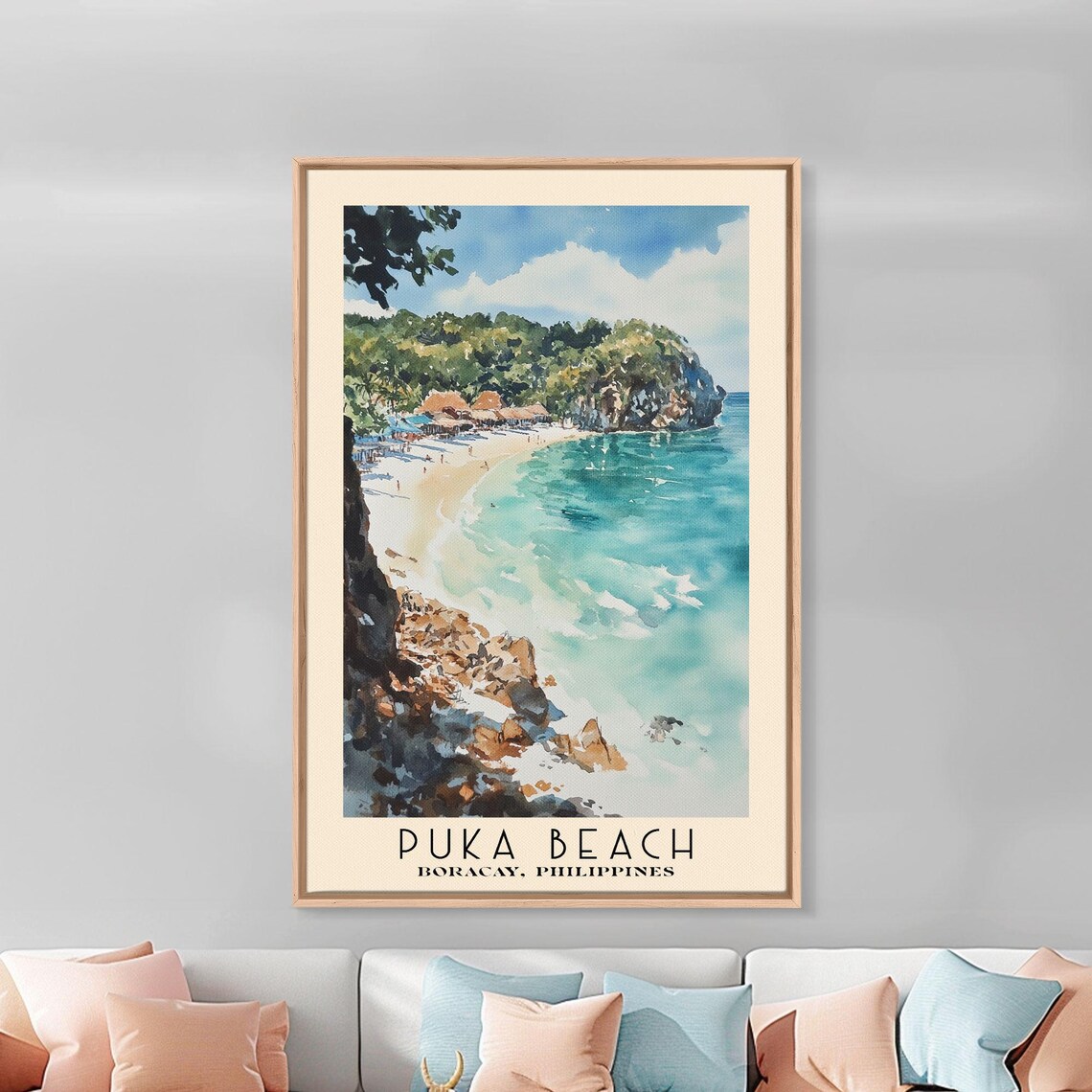 Puka Beach Boracay Philippines White Sand Cove Watercolor Travel Poster - Image 3