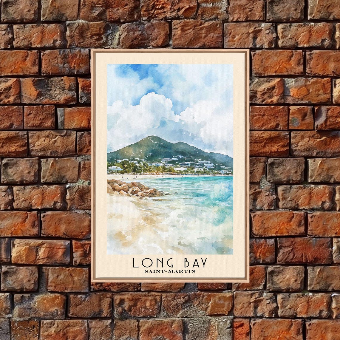 Long Bay Saint Martin Turquoise Sea White Beach Mountain View Poster - Image 6