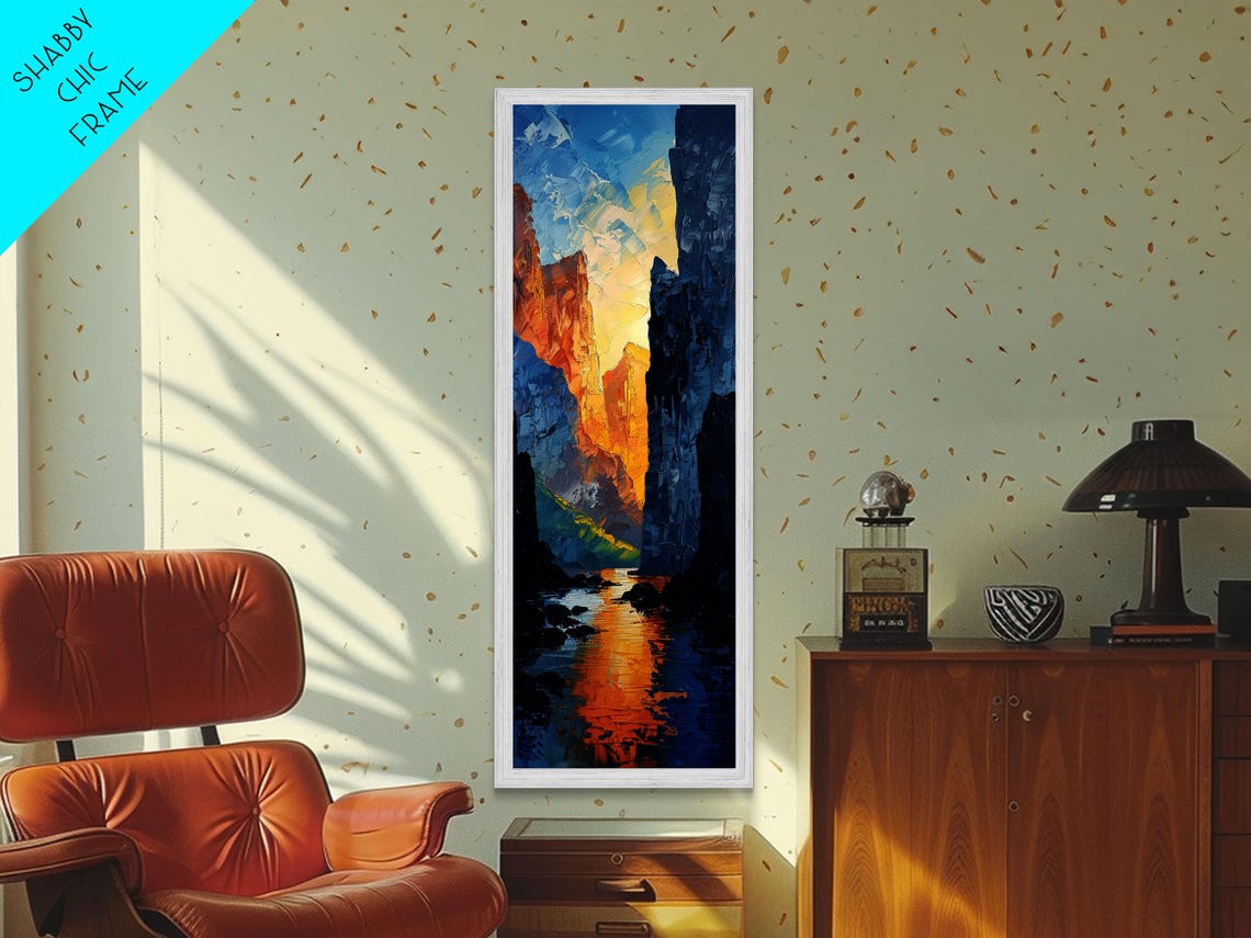 Canyon Cliffs Glowing At Sunset River Valley Impasto Landscape Poster - Image 5
