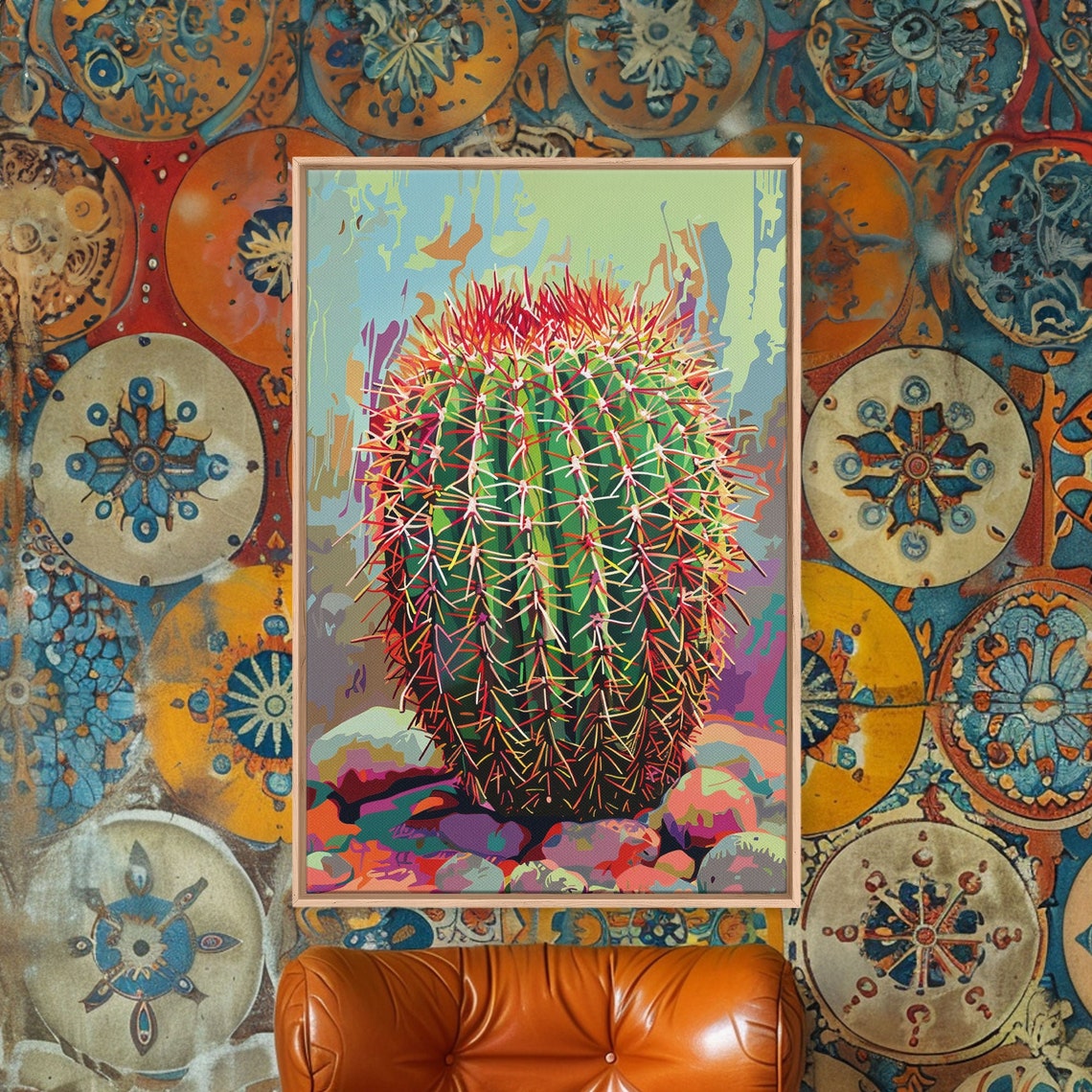 Barrel Cactus With Red Spines Vibrant Desert Pop Art Wall Art - Image 4