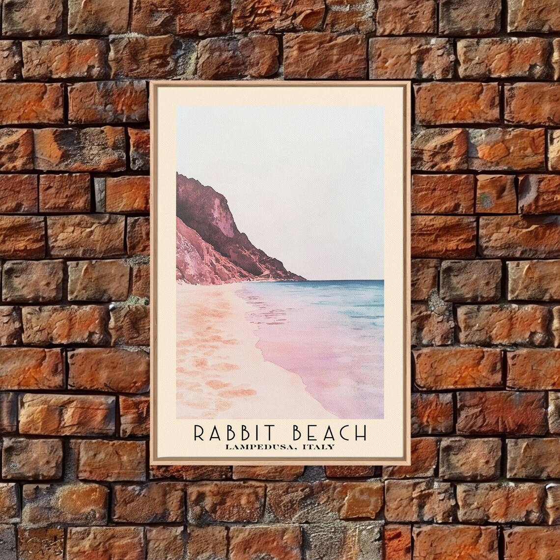 Rabbit Beach Lampedusa Italy Pink Cliffs Shoreline Watercolor Travel Poster - Image 4