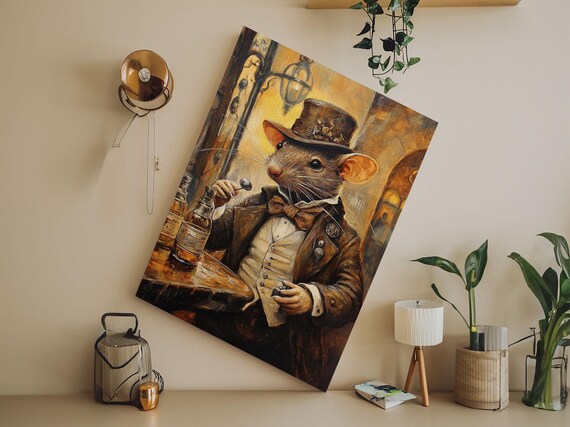 Dapper Rat Gentleman Print Wood Framed Wall Art Rat Painting Rat Decor Rat Lover Gift Idea Nuevart