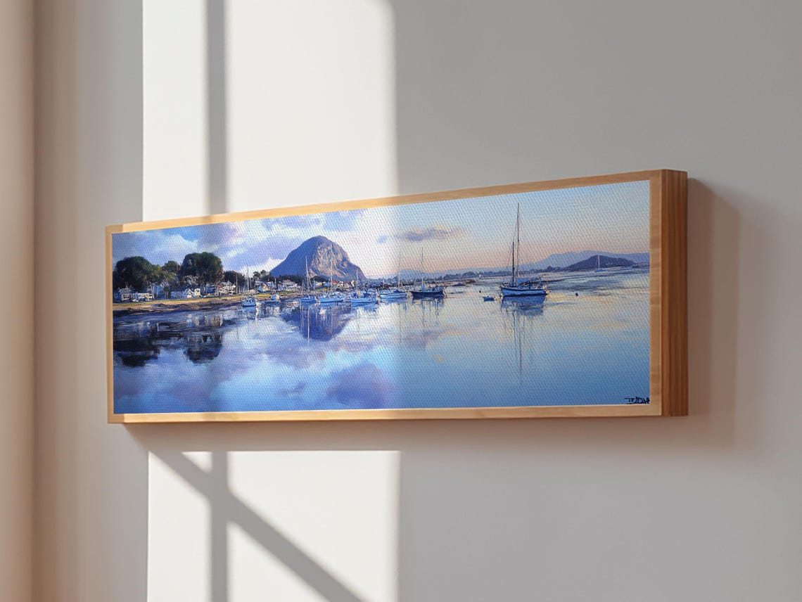Morro Bay California Harbor Sunset Panoramic Coastal Painting Poster - Image 2
