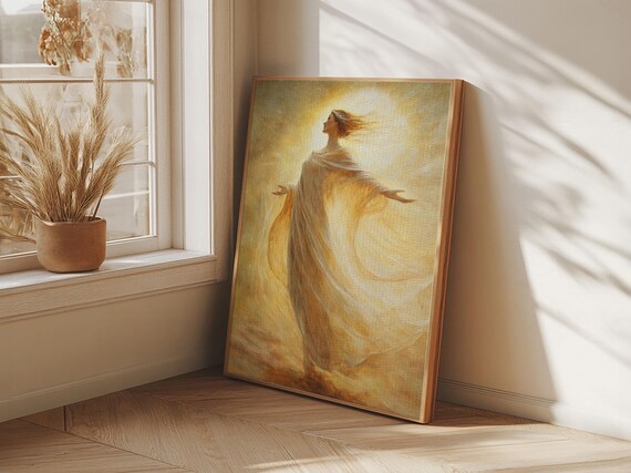 Radiant Golden Goddess Print Stunning Angel Art Prints In Moody Style Perfect Above Bed Or As Warm Bedroom Wall Art