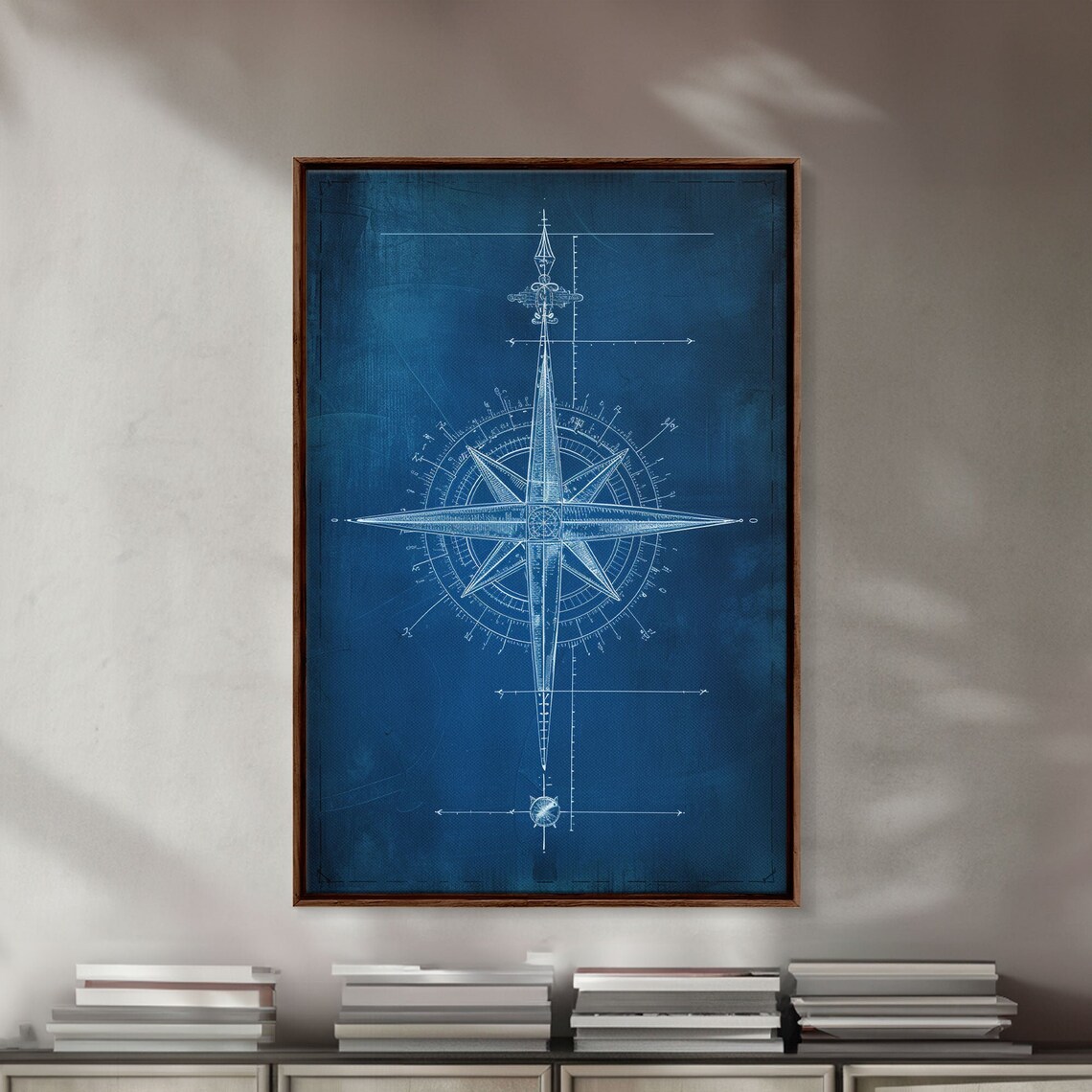 Compass Blueprint Art Print, Industrial Style