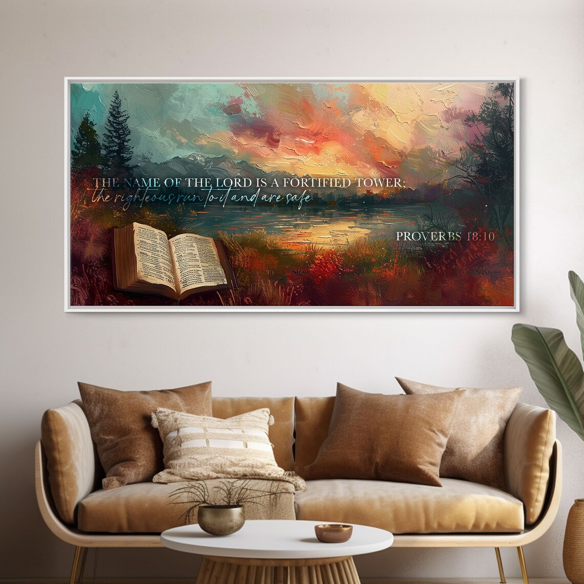 Proverbs 18:10 Scripture Wall Art Fortified Tower Sunset Lake Bible Quote Print - Image 5