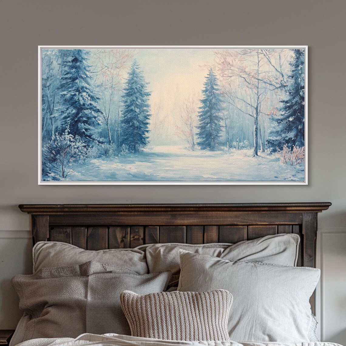 Winter Wonderland Watercolor Blue Snowy Pines Frosty Forest Poster - Image 3