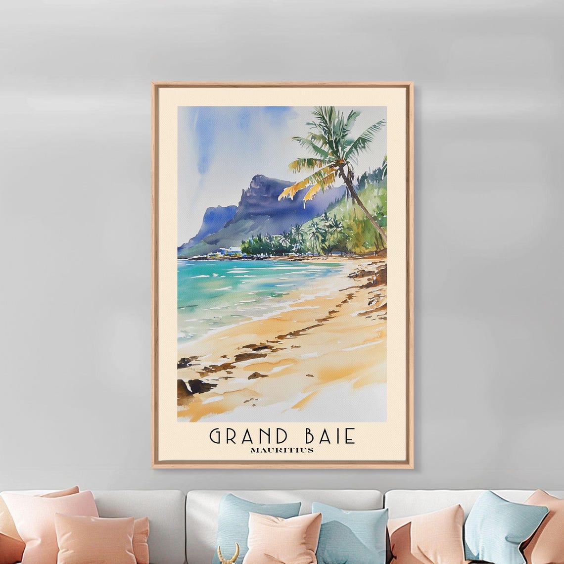 Grand Baie Mauritius Golden Beach Palm Green Mountain View Poster - Image 3