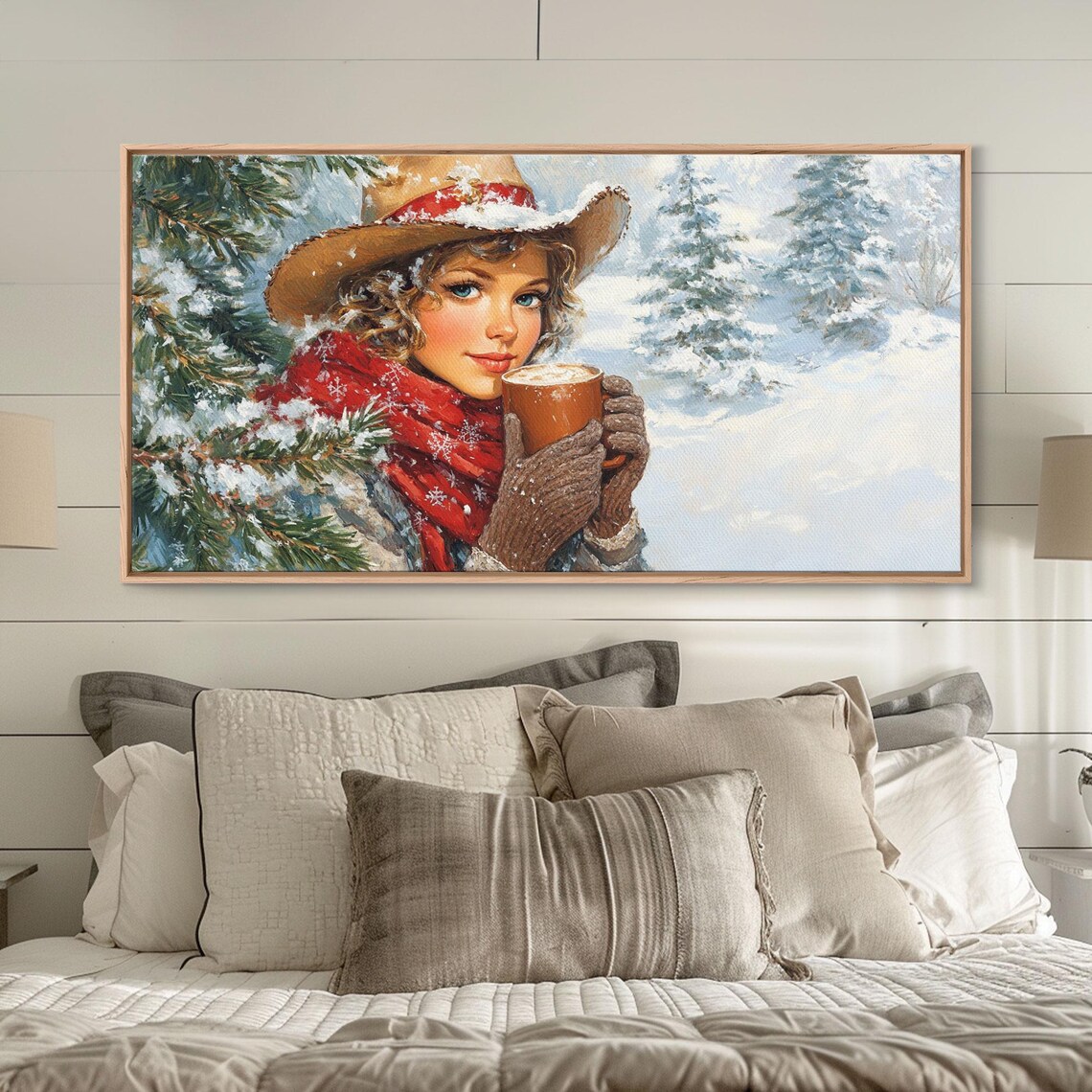Young Cowgirl Sipping Cocoa In Snowy Pine Forest Winter Cozy Poster - Image 6