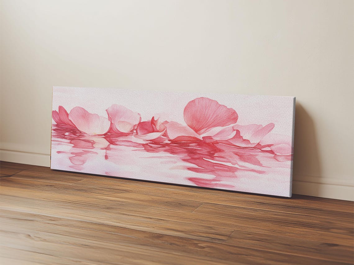 Pink Rose Petals Floating Water Watercolor Minimalist Wall Art