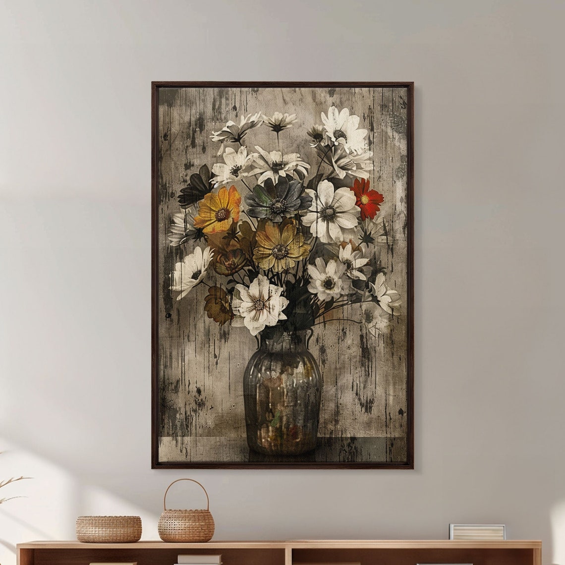 Rustic Daisies Glass Jar Distressed Wood Vintage Floral Wall Poster - Image 3