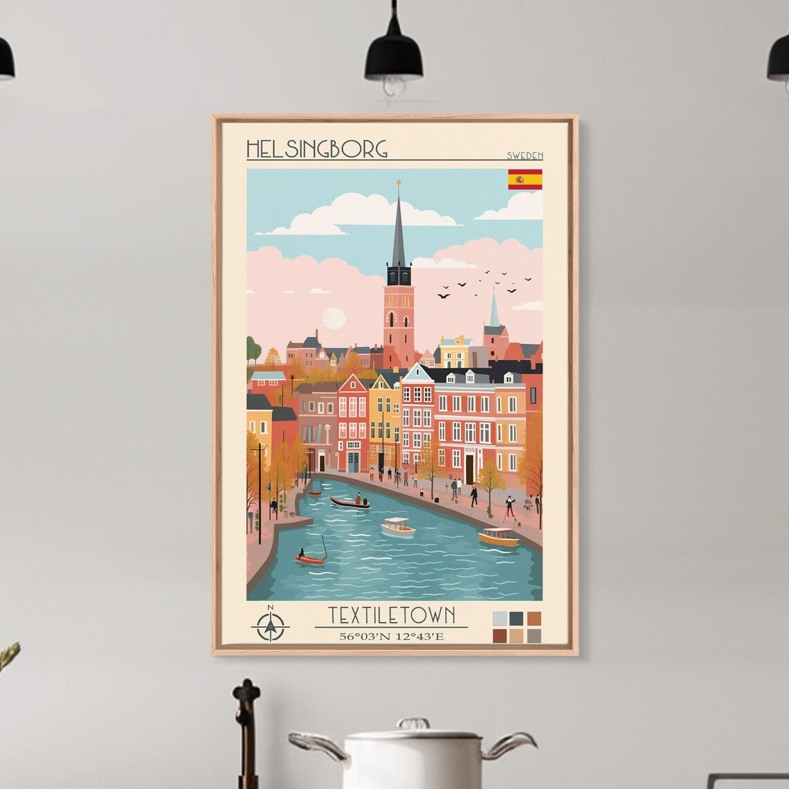 Helsingborg Sweden Harbor Canal Boats Colorful Gabled Houses Poster - Image 4