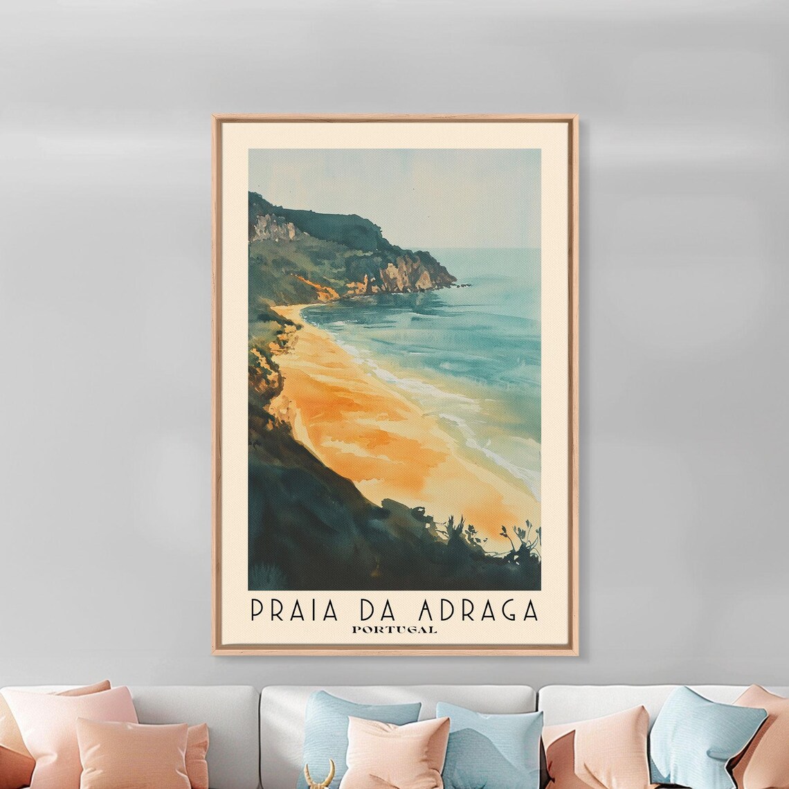 Praia da Adraga Portugal Golden Beach Dark Cliffs Watercolor Travel Poster - Image 3