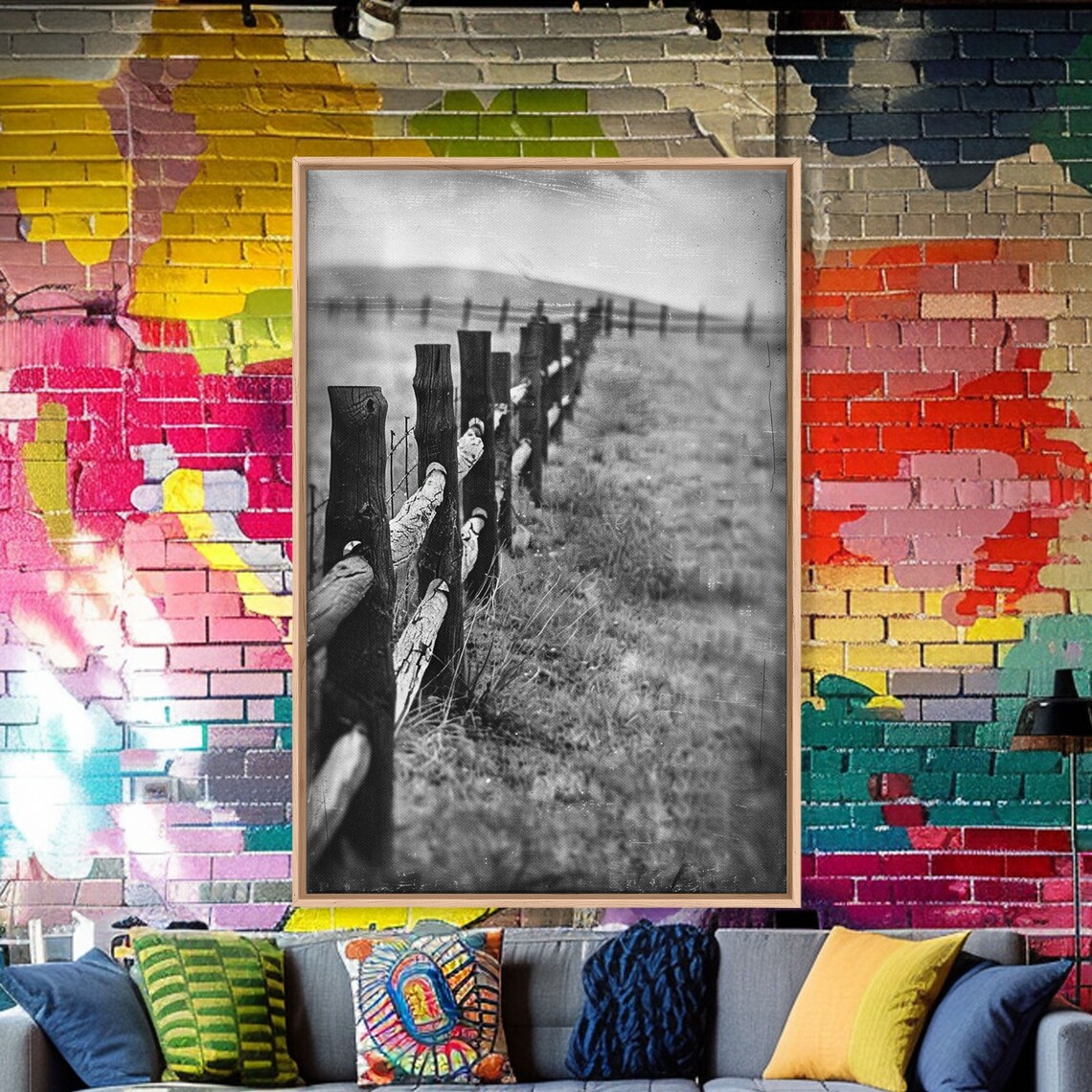 Old Wooden Fence In Black And White Vintage Farmhouse Field Poster - Image 5