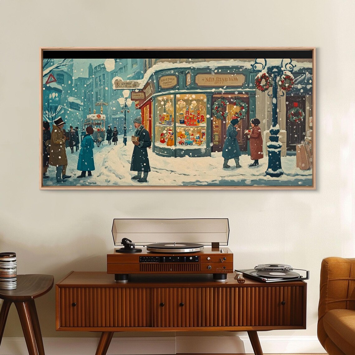 Vintage Christmas Street Winter Scene Art Print - Image 3